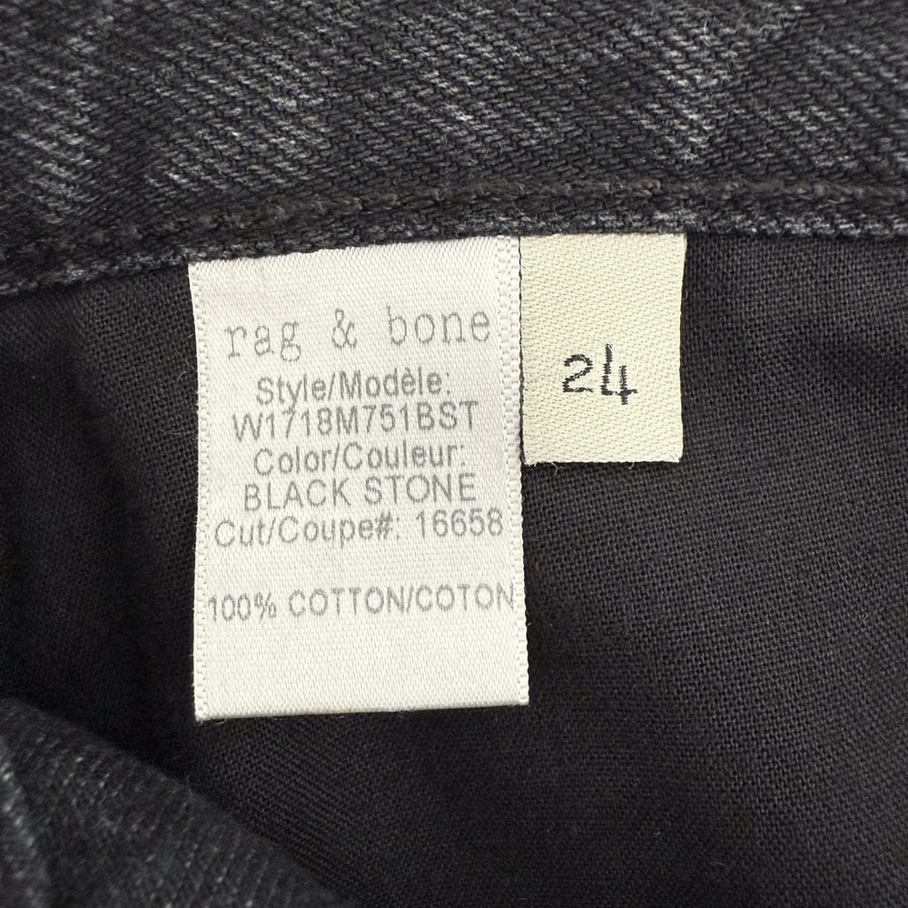 Rag & Bone Black Stone Distressed Raw Hem High Rise Slim Straight Jeans 24 New - Picture 11 of 14